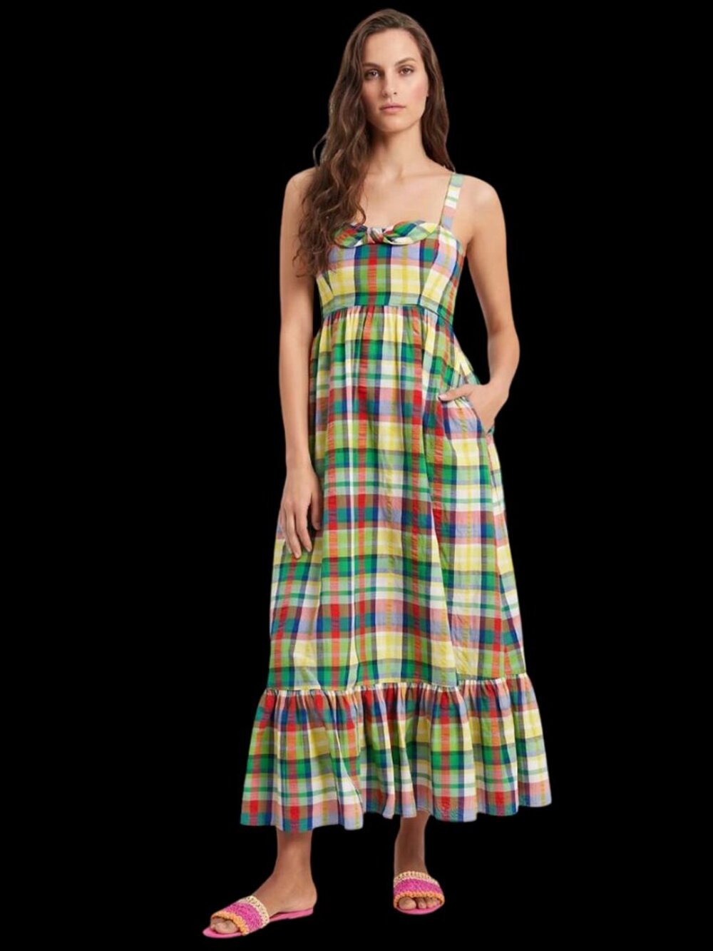 Kate Spade Coastal Plaid Bow Maxi Dress Seersucker Corset top Sundress Midi 6 - Picture 6 of 12